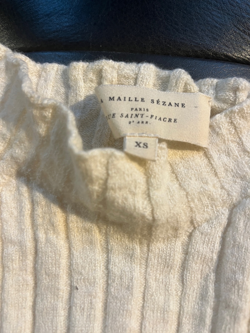 Sézane Cream Ribbed Crew Sweater